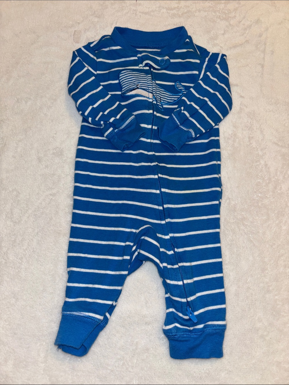 (2for$10) carters Blue Striped Baby OnePiece with Whale Detail zip up sleeper🐳